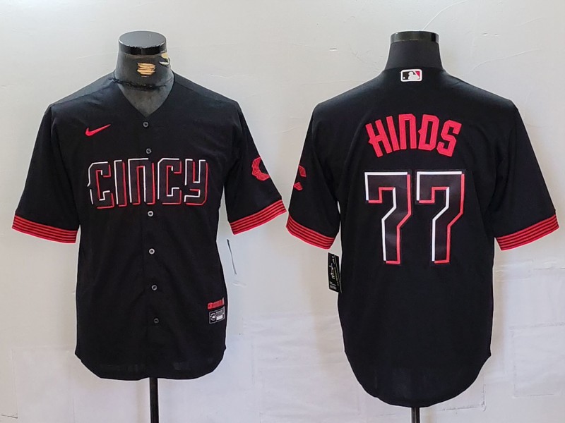 Men's Cincinnati Reds Rece Hinds #77 Black City Connect Jersey